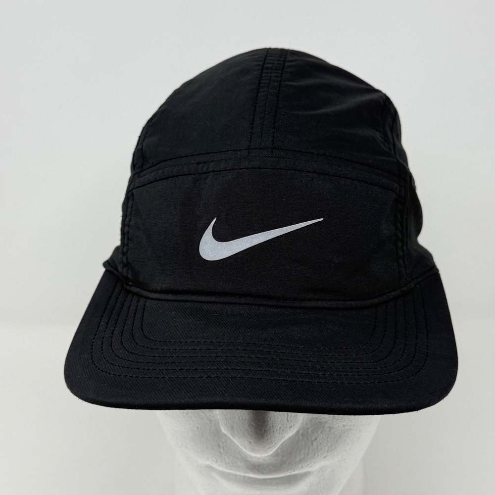 Nike AW84 Dri-FIT Running Cap Black 5-Panel Adjustable Hat Reflective Swoosh